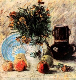 Vaso con fiori, frutta e Caffettiera