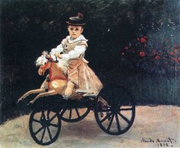 Jean Monet su un cavallo meccanico