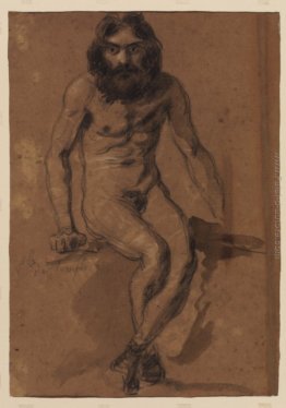 Nude uomo barbuto, seduto