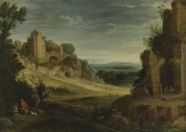 Paesaggio con una battuta di caccia e rovine romane