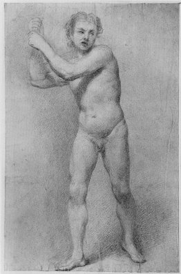 Nude Study di un uomo camminava con la pietra fionda