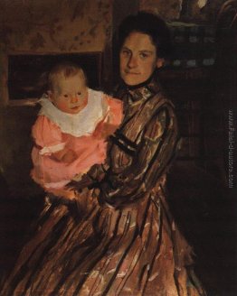 Ritratto di Y.E. Kustodieva con il figlio