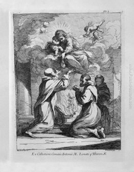 La Beata Vergine e San Bambino appaiono tre in ginocchio religio