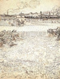 Campo di grano con pulegge e Arles nei precedenti