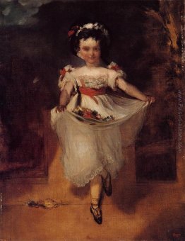 Little Girl Carrying Flowers in grembiule