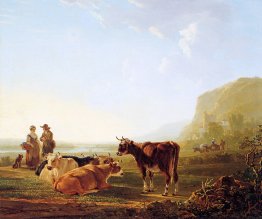 Paesaggio con le mucche di riposo