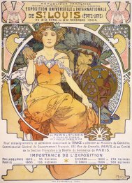 Art nouveau colore litografia poster che mostra una donna seduta