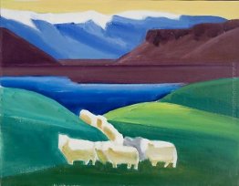 Pecore che camminano attraverso la valle