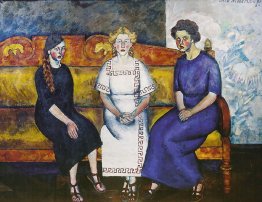 Tre sorelle sul divano. Ritratto di N. Samoilova, L. Samoilova e