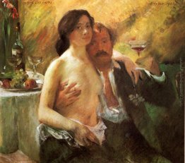 Autoritratto con la moglie e un bicchiere di champagne