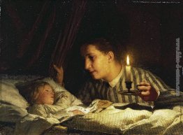 Giovane madre contemplando il suo bambino che dorme in lume di c