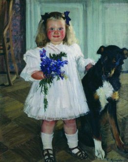 Ritratto di Irina Kustodiev con il cane Shumka