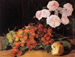 Natura morta con rose, fragole e pane