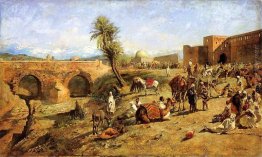 Arrivo di un Caravan Fuori Città del Marocco