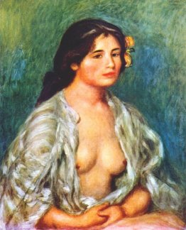 Gabrielle con la camicetta aperta