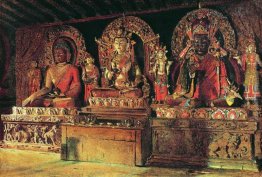 I tre dei principali in un monastero buddista in Sikkim Chingach