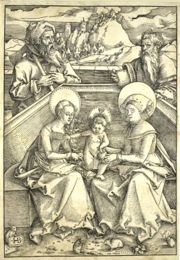 La Sacra Famiglia con sant'Anna e san Gioacchino Gravure sur boi