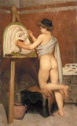 Pittura del ragazzo una maschera tragica