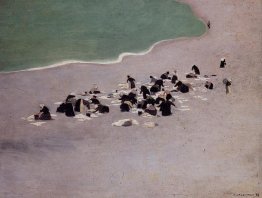 Lavandaie a Etretat (donne essiccamento lavanderia sulla spiaggi