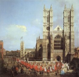 Abbazia di Westminster, con un corteo di cavalieri della Bath