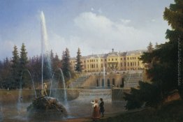 Veduta della Grande cascata in Petergof e il Grande Palazzo di P