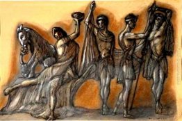 Gli studi di costume con figure mitologiche per il balletto "Dio