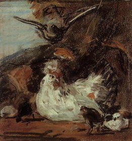 Una gallina ed i suoi pulcini (dopo Melchior d'Hondecoeter)