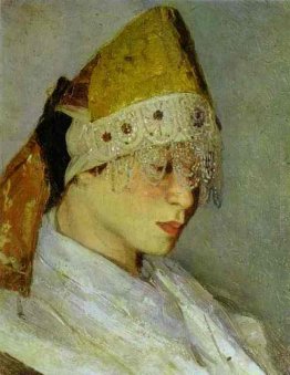 Una ragazza con Kokoshnik (copricapo della donna nella vecchia R