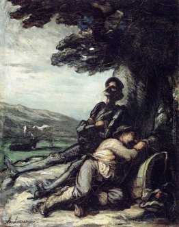 Don Chisciotte e Sancho Panza, avendo un riposo sotto un albero