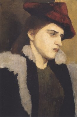 Ritratto di una giovane donna con cappello rosso