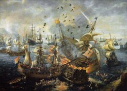 L'esplosione della nave ammiraglia spagnola durante la Battaglia