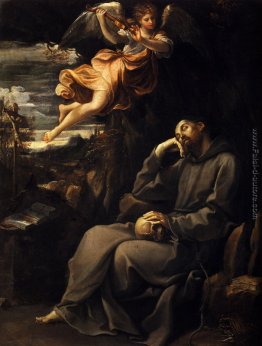 San Francesco ammortizzato con un angelo musicista