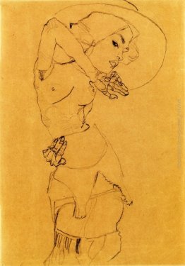 In piedi Nudo con grande cappello (Gertrude Schiele)