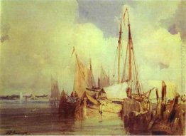 Scena del fiume francese con Fishing Boats