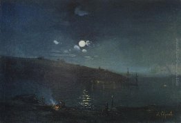 Notte di luna. Paesaggio con il fuoco