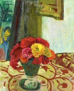 Vase mit Zinnien