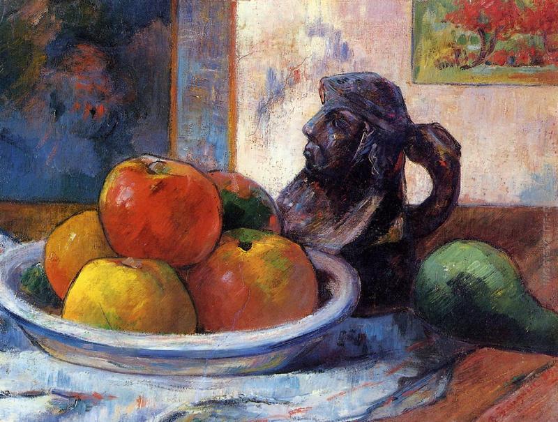 Natura morta con mele, una pera e un ritratto di ceramica Brocca di Paul  Gauguin in vendita